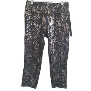 Betsey Johnson  Black And Silver Foil Print Capri Leggings NWT Small